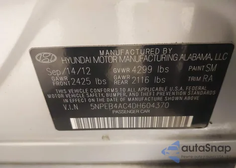 2013 Hyundai Sonata Gls from USA, damaged, VIN 5NPEB4AC4DH604370